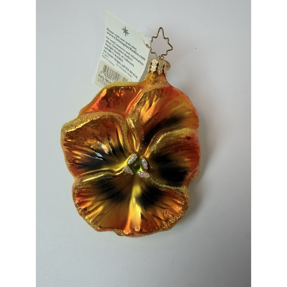 Christopher Radko Pretty Panies #1010144 Orange Flower Blown Glass Ornament